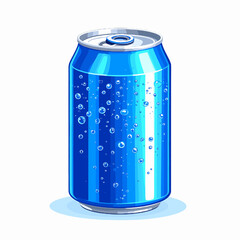 Pixel Art Style Illustration of a Blue Soda Can with Condensation Bubbles Isolated on White Background for Adobe Stock