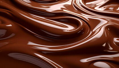 Smooth flowing melted chocolate with glossy texture and rich brown color, creating luxurious and appetizing background that evokes warmth and indulgence