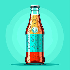 Pixel Art Style Soda Bottle with Aqua Background and Multicolored Layers