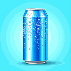 Pixelated Blue Soda Can with Bubbles and Retro Design on a Gradient Background