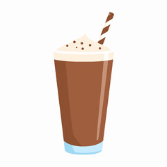 Pixelated Chocolate Milkshake in Glass with Cream Topping and Striped Straw on White Background