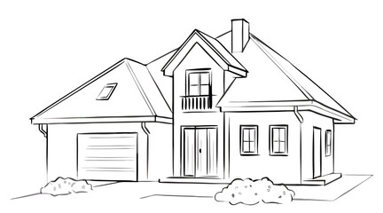 Abstract country house in continuous line art drawing style. and Family home minimalist black linear design isolated on white background. Vector illustration types art.