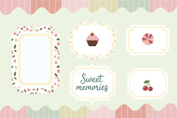 Baby shower card.  Minimalist line art. Trendy vintage whimsical borders for wedding invitations, birthday card, prints. Vector сoquette frame set
