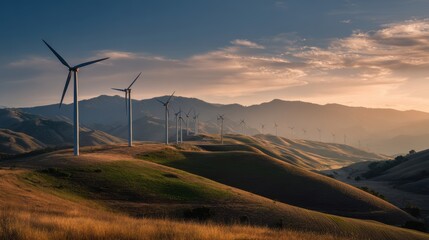 Wind turbine technician climbing high tower at dawn