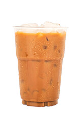 Ice of coffee cup on plastic cup isolated white background.