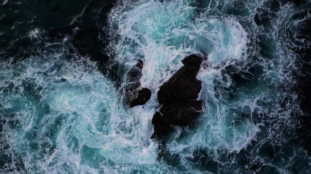 Aerial view of ocean waves and coastline, South Africa.