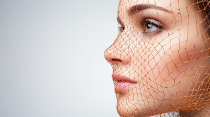 Profile of Woman with Delicate Netting Over Face Highlighting Beauty and Elegance in Soft Natural Light