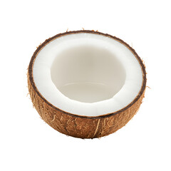 Halved coconut showing inside on transparent background