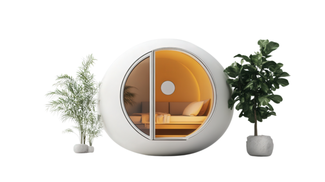 Capsule microhome for digital nomads background isolated on a Transparent background, PNG file.