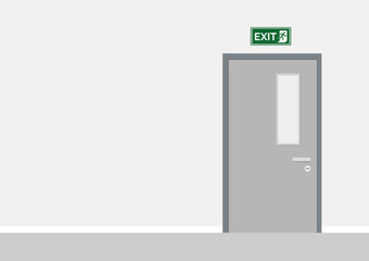 Exit door. Emergency escape and evacuation in flat style. Vector stock