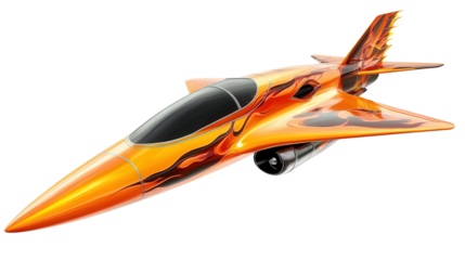 Futuristic racing jet with flame decals, background isolated on a Transparent background, PNG file.