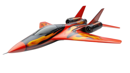 Futuristic racing jet with flame decals, background isolated on a Transparent background, PNG file.
