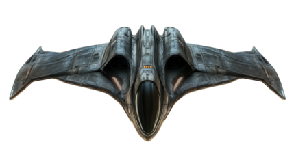 Futuristic stealth bomber, flying wing design, background isolated on a Transparent background, PNG file.