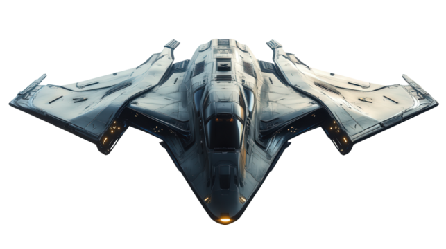 Futuristic stealth bomber, flying wing design, background isolated on a Transparent background, PNG file.