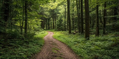Fototapeta premium A forest path leading to a peaceful solo campsite
