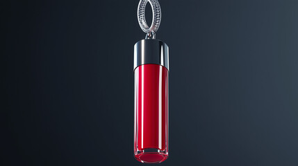 Obraz premium Trending wearable lipgloss packaging with gemstone loop isolated on background. Concept of fashion accessories, make up wearable cosmetic