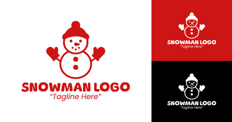 Festive Snowman with Mittens Logo in Red for Holiday and Winter Branding
