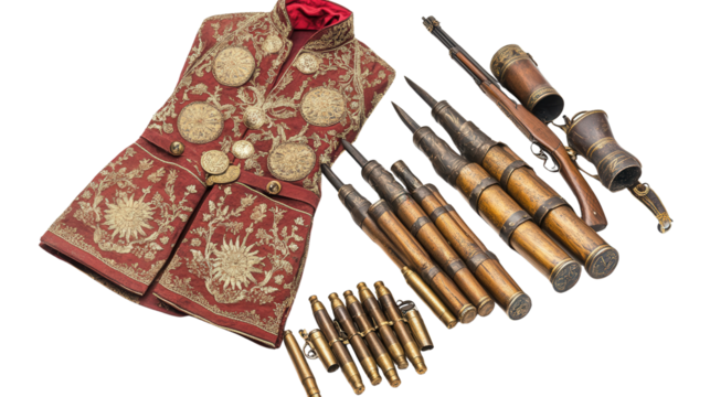 Georgian chokha outfit with bullet holders background isolated on a Transparent background, PNG file.