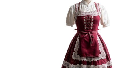 German dirndl with apron and lace details background isolated on a Transparent background, PNG file.