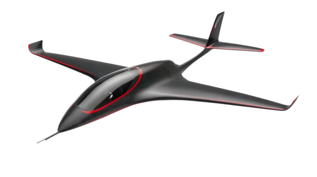 Glider jet concept with carbon fiber frame, background isolated on a Transparent background, PNG file.
