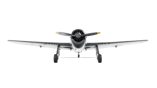Classic World War II fighter plane, P-51 Mustang style, background isolated on a Transparent background, PNG file.