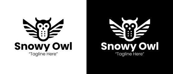 Obraz premium Elegant Snowy Owl Logo in Black and White for Nature and Wildlife Branding 