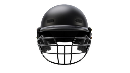 Fototapeta premium A sleek black cricket helmet for player safety and professional sports equipment isolated on transparent background