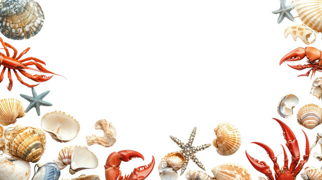 Coastal seafood shack menu with beach-themed border background isolated on a Transparent background, PNG file.