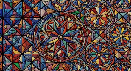 Intricate Geometric Patterns of Colorful Stained Glass Windows