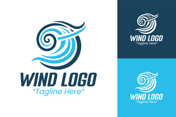 Obraz premium Symbolic Wind Logo in Blue for Clean and Dynamic Environmental Branding Identity 