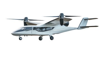 Electric vertical takeoff aircraft (eVTOL), background isolated on a Transparent background, PNG file.