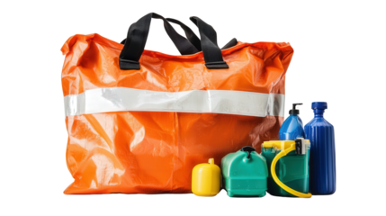 Emergency spill response kit bag background isolated on a Transparent background, PNG file.