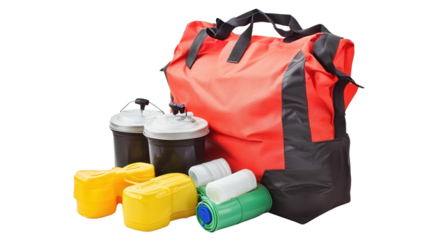 Emergency spill response kit bag background isolated on a Transparent background, PNG file.