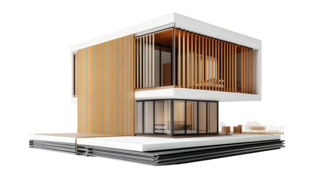 Energy-efficient passive house with heat-recovery ventilation background isolated on a Transparent background, PNG file.