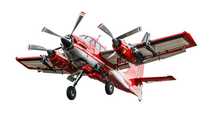 Firefighting aircraft with red water tanks, background isolated on a Transparent background, PNG file.