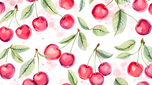 Watercolor cherry, Ornament with berry, Nature theme, Seamless vector pattern, Watercolor paint for gift box, wallpaper, background, web sites, textiles, textures, greeting card, wedding invitation