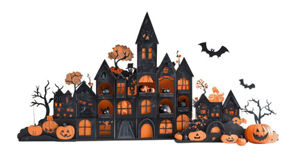 Halloween-themed advent calendar with spooky surprises background isolated on a Transparent background, PNG file.