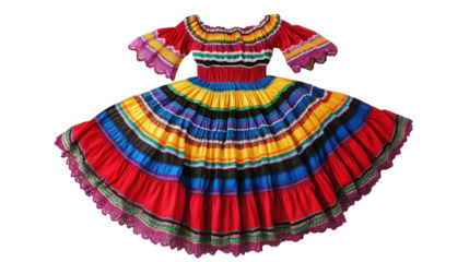 Costa Rican traditional peasant dress with stripes background isolated on a Transparent background, PNG file.