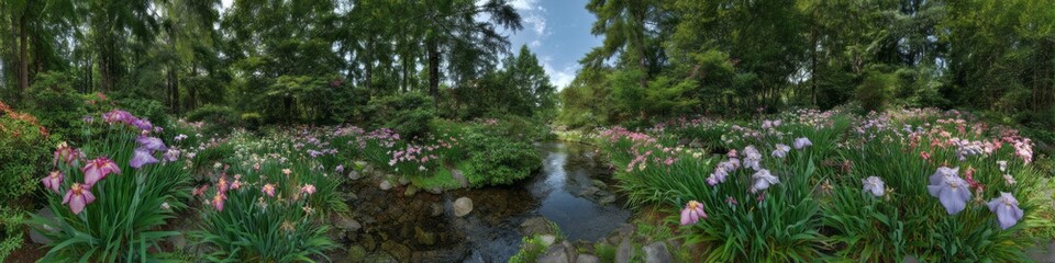 Obraz premium Vibrant flower stream nature park hdr 360 degrees peaceful environment