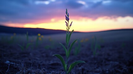 a photograph of a flower sitting in the twilight
