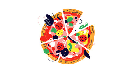 Culinary Art, Pizza, Food Preparation, Kitchen, Illustration, Colorful, Vibrant Style
