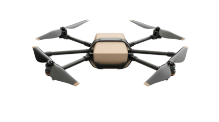 Folding-wing drone for package delivery, background isolated on a Transparent background, PNG file.