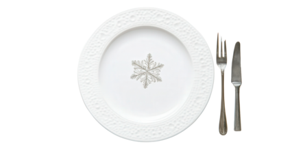 Holiday Christmas dinner menu with snowflake and holly design background isolated on a Transparent background, PNG file.