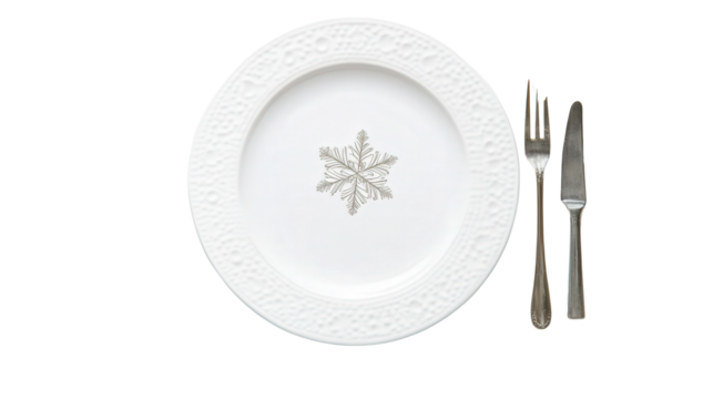 Holiday Christmas dinner menu with snowflake and holly design background isolated on a Transparent background, PNG file.