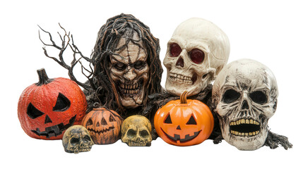Horror movie-themed Halloween cor props background isolated on a Transparent background, PNG file.