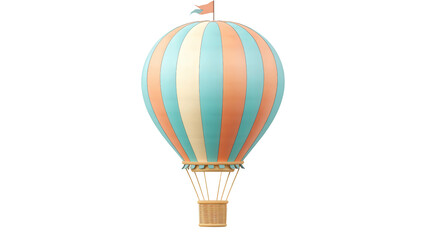 Hot air balloon with striped envelope, background isolated on a Transparent background, PNG file.