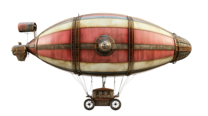 Hot air dirigible with vintage design, background isolated on a Transparent background, PNG file.
