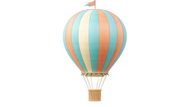 Hot air balloon with striped envelope, background isolated on a Transparent background, PNG file.