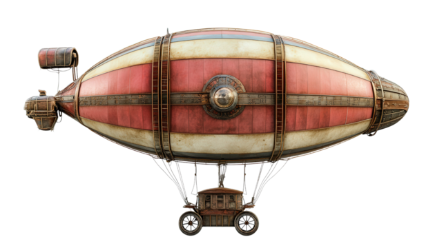 Hot air dirigible with vintage design, background isolated on a Transparent background, PNG file.