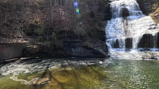 A breathtaking 156-foot waterfall cascading through the heart of Montour Falls, a charming village just south of Seneca Lake in New York&rsquo;s scenic Finger Lakes region